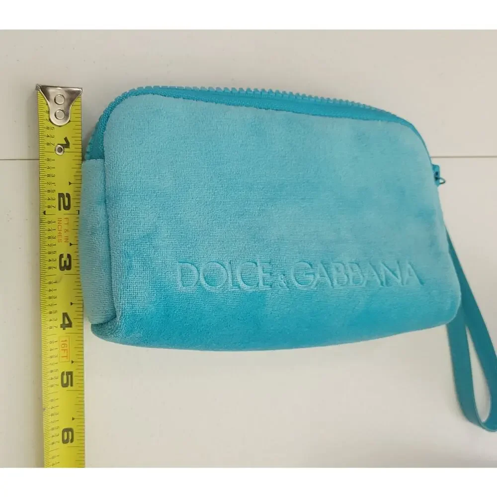 Dolce & Gabbana Light Blue Logo Velour Wristlet Pouch Sunglasses Case Blue